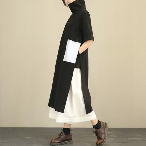 Classical Style Big Slit Turtle Neck Elegant Dress Patchwork Fashion Fall Dress