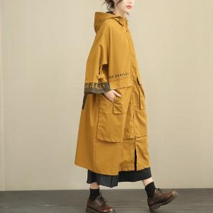 New Arrival Letter Prints Fashion Hooded Coat Contrast Color Womans Trench Coat