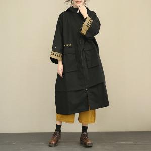 New Arrival Letter Prints Fashion Hooded Coat Contrast Color Womans Trench Coat