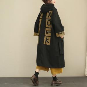 New Arrival Letter Prints Fashion Hooded Coat Contrast Color Womans Trench Coat