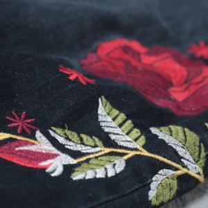 Chinese Vintage Rose Embroidered Balloon Pants Pankou Decoration Baggy Jeans