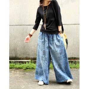 Folk Prints Wide Leg Pants Comfortable Senior Women Jeans