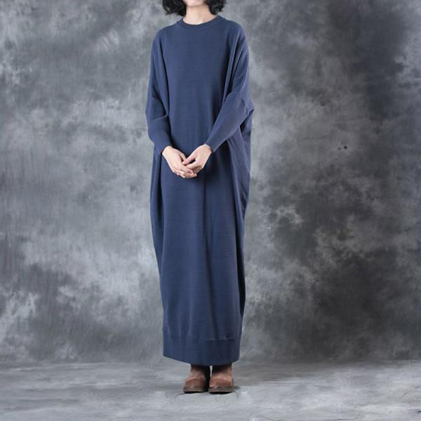 Soft Wool Blue Dress Winter Long Sleeve Casual Dress