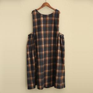 Ladylike Plus Size Woolen Sundress Plaid Jumper Dress