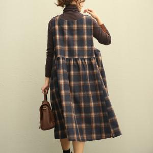 Ladylike Plus Size Woolen Sundress Plaid Jumper Dress