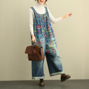 Beautiful Vintage Floral Jeans Jumpsuits Plus Size Denim Overalls