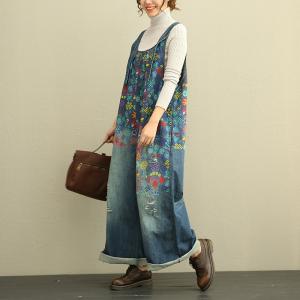 Beautiful Vintage Floral Jeans Jumpsuits Plus Size Denim Overalls