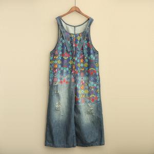 Beautiful Vintage Floral Jeans Jumpsuits Plus Size Denim Overalls