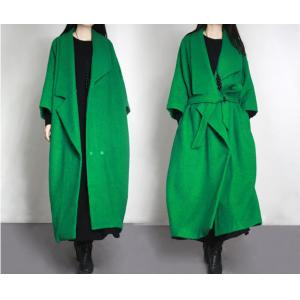 High-Quality Wide Lapel Green Coat Waistband Woolen Plus Size Winter Coat