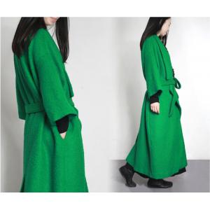 High-Quality Wide Lapel Green Coat Waistband Woolen Plus Size Winter Coat