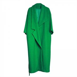 High-Quality Wide Lapel Green Coat Waistband Woolen Plus Size Winter Coat