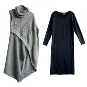 Wool Splicing Turtleneck Knitwear Special Design Two-Pieces Dress