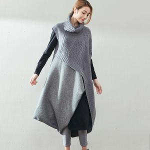 Wool Splicing Turtleneck Knitwear Special Design Two-Pieces Dress