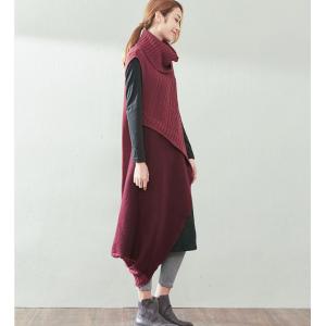 Wool Splicing Turtleneck Knitwear Special Design Two-Pieces Dress