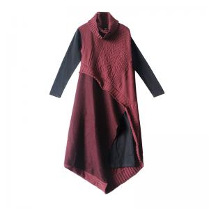 Wool Splicing Turtleneck Knitwear Special Design Two-Pieces Dress