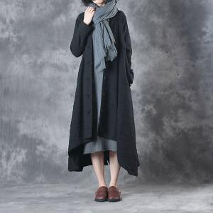 New Arrival Asymmetrical Plus Size Winter Coat Long Sleeve Black Duster Coat