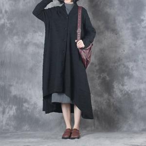 New Arrival Asymmetrical Plus Size Winter Coat Long Sleeve Black Duster Coat