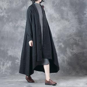 New Arrival Asymmetrical Plus Size Winter Coat Long Sleeve Black Duster Coat