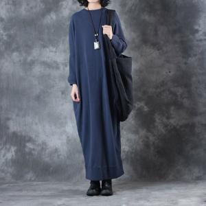 Soft Wool Blue Dress Winter Long Sleeve Casual Dress