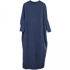 Soft Wool Blue Dress Winter Long Sleeve Casual Dress