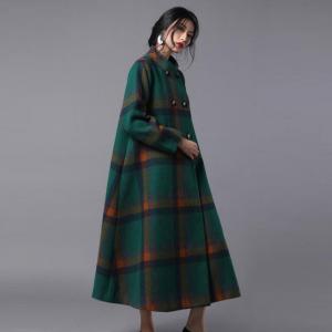 High-End Stand Collar Plaid Coat Woolen Plus Size Tweed Coat