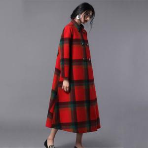 High-End Stand Collar Plaid Coat Woolen Plus Size Tweed Coat