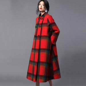 High-End Stand Collar Plaid Coat Woolen Plus Size Tweed Coat
