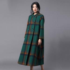 High-End Stand Collar Plaid Coat Woolen Plus Size Tweed Coat