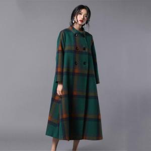 High-End Stand Collar Plaid Coat Woolen Plus Size Tweed Coat