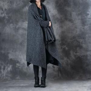 Unique Design Long Sleeve Cloak Asymmetrical Plus Size Sweater Coat