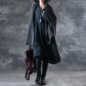 Unique Design Long Sleeve Cloak Asymmetrical Plus Size Sweater Coat