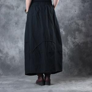 Latest Fashion Cotton Linen Maxi Skirt Loose Quilted Black Skirt