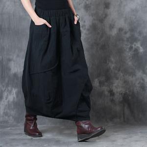 Latest Fashion Cotton Linen Maxi Skirt Loose Quilted Black Skirt