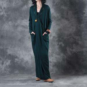 Ladylike Long Sleeve Blackish Green Dress Front Cross Loose Knit Dress