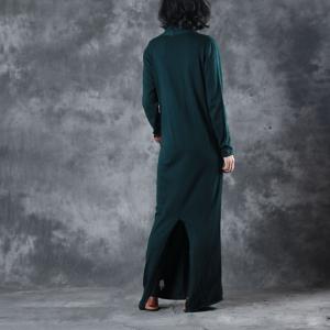 Ladylike Long Sleeve Blackish Green Dress Front Cross Loose Knit Dress