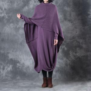 Individual Layering Cloak Dress Loose Cotton Purple Dress