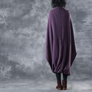 Individual Layering Cloak Dress Loose Cotton Purple Dress