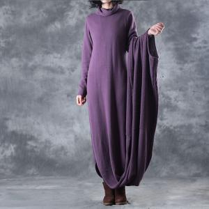 Individual Layering Cloak Dress Loose Cotton Purple Dress