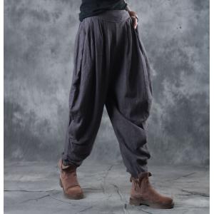 Simple Design Linen Gray Trousers Holidays Balloon Pants