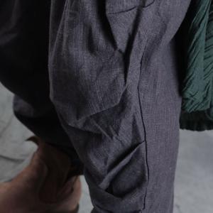 Simple Design Linen Gray Trousers Holidays Balloon Pants