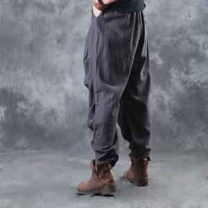 Simple Design Linen Gray Trousers Holidays Balloon Pants