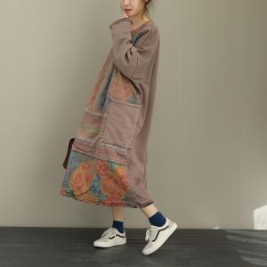Winter Fashion Big Pockets Printed Dress Plus Size Korean Dress