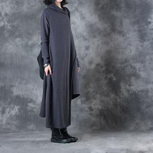 Original Design Linen Splicing Turtleneck Sweater Dress Big Slit Winter Long Sleeve Dress