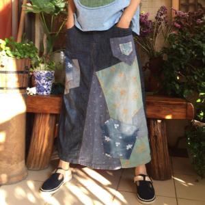 Girlish Floral Embroidery Maxi Skirt Patchwork Beautiful Denim Skirt