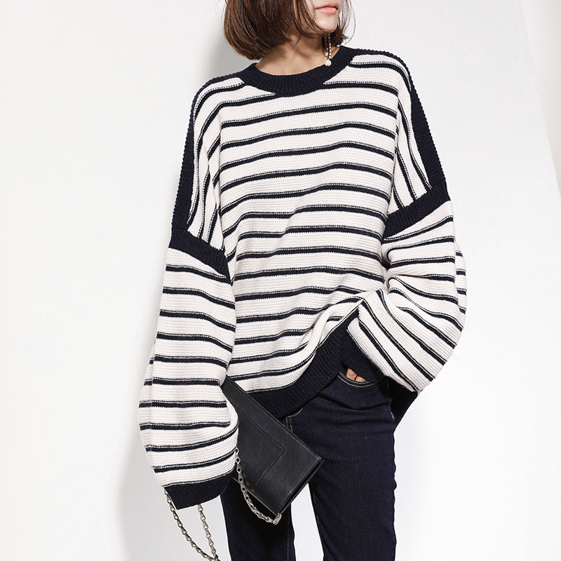Street Style Striped Oversized Sweater Bat Sleeve Woolen Street Style Striped Oversized Sweater Bat Sleeve Woolen