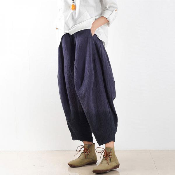 New Arrival Loose Cotton Linen Pants Jacquard Harem Trousers in Dark ...