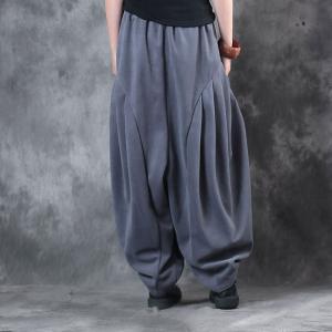 Winter Fashion Thickening Gray Pants Womans Baggy Trousers