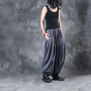 Winter Fashion Thickening Gray Pants Womans Baggy Trousers