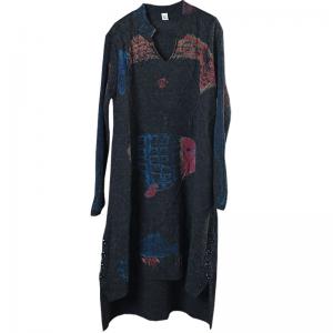 Hot-Selling Fish Prints Oversized Sweater Dress Woolen Dark Gray Dress