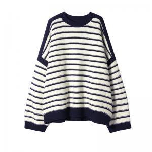 Street Style Striped Oversized Sweater Bat Sleeve Woolen Korean Sweater